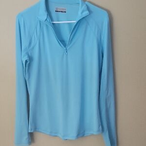 PGA Tour Blue Fitted 1/2 Zip Up Polo Long Sleeve Tee Sz PS $15